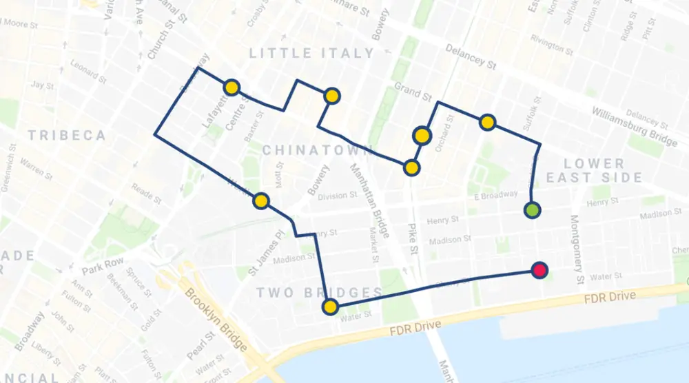 Mapa con ruta optimizada de varias paradas